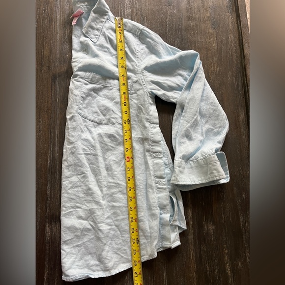 MATERNITY sky blue linen blouse snaps on the side szM - Picture 6 of 9